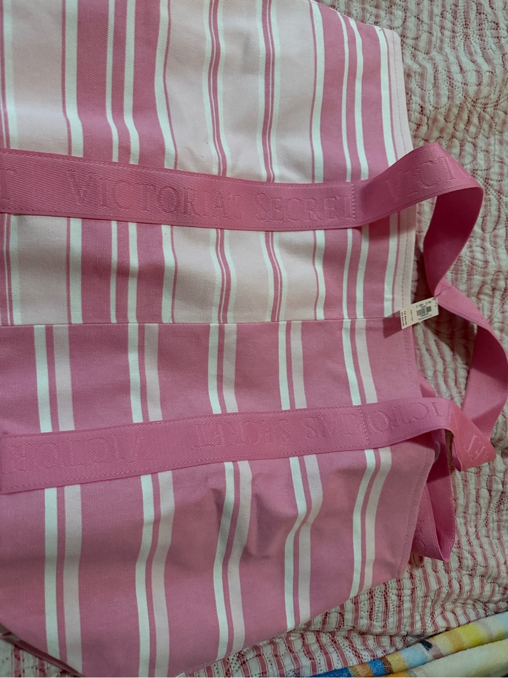 Victoria's Secret Pink and White Striped Canvas Tote